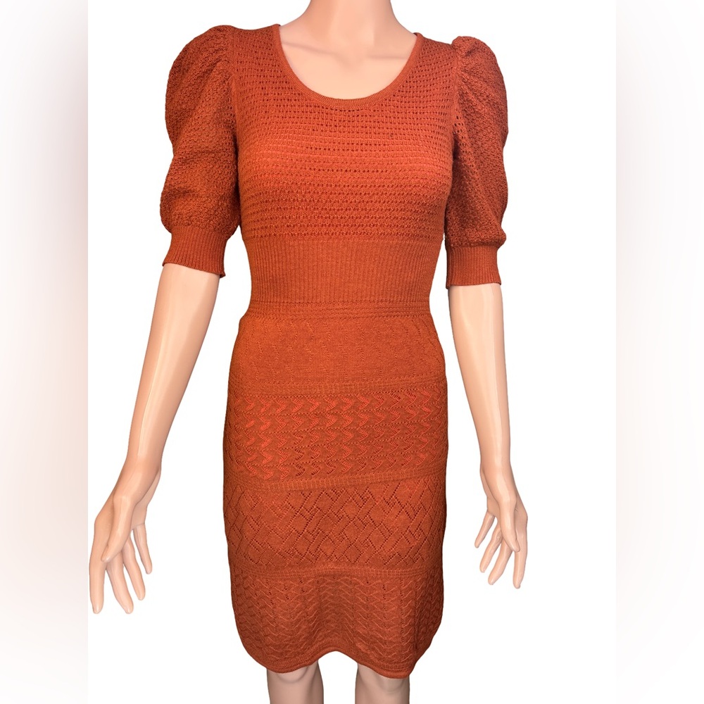 Small Sweater Dress Rust Catherine Malandrino 3/4 Sleeve Knit Baby Alpaca